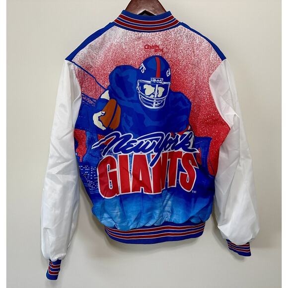 Vintage New York Giants Chalk Line Fanimation Satin Bomber Jacket Large 90s NFL - Picture 1 of 7